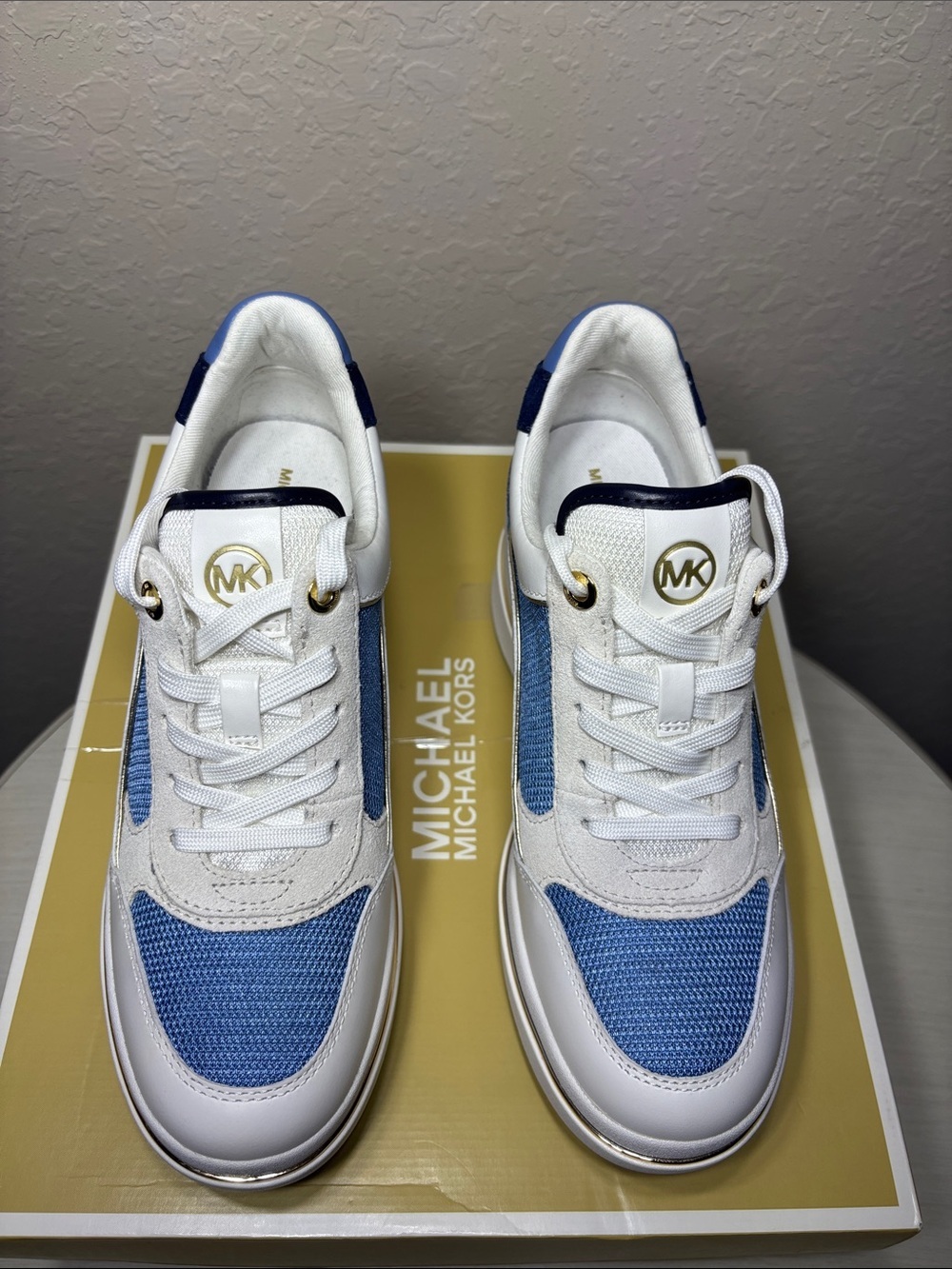 Michael Kors Emmy Wedge Trainer Sneakers French Blue Multi Women's Size 7.5 NIB - Picture 3 of 7